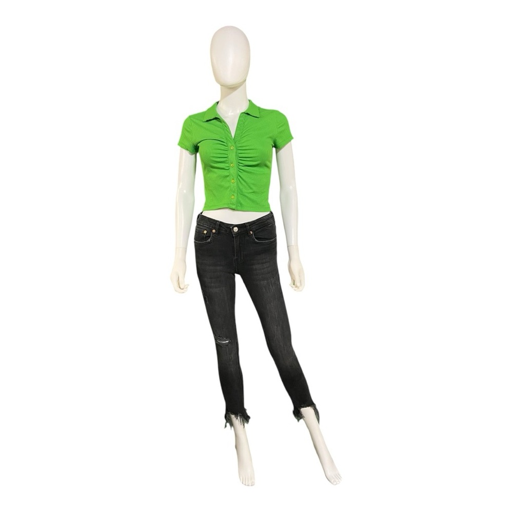 Just Polly Apple Green Ribbed Cropped Top, Small